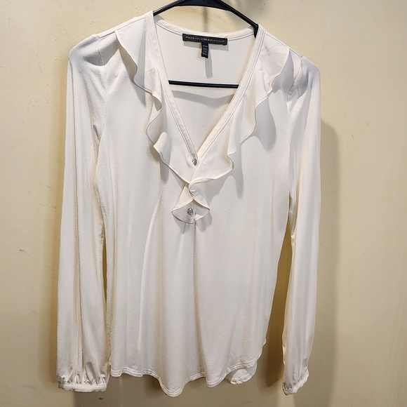 WHBM Chic Off White Ruffled V-Neck Long Sleeves Top Size XXS - Picture 9 of 11